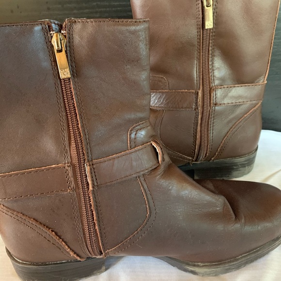Anne Klein Leather Boots Short 8 Buckle + Zip - Picture 3 of 6